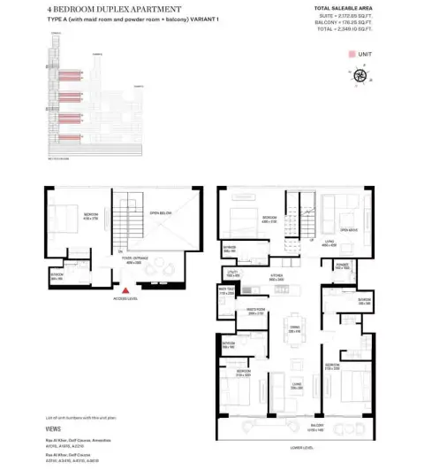 شوبا ون: مخطط الطابق Type A Variant 1-Tower A, 2,349 sq ft