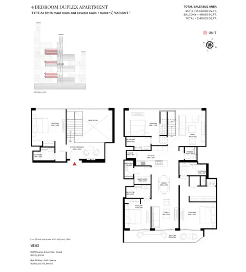 شوبا ون: مخطط الطابق Type A1-Variant 1-Tower B, 2,419 sq ft
