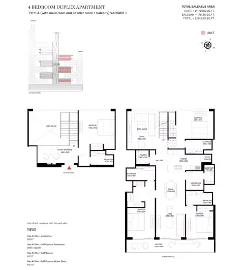 شوبا ون: مخطط الطابق Type A-Variant 1-Tower B, 2,349 sq ft