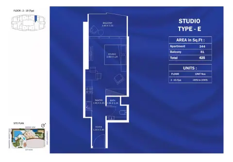 Fashionz: Floor plan Type E, 425 sq ft