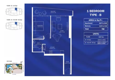 Fashionz: Floor plan Type B, 759 sq ft