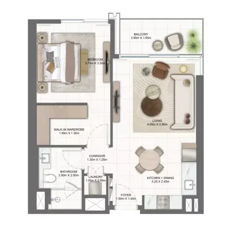 Emaar Expo Living: Floor plan Type A, 728 sq ft
