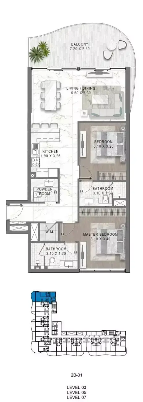 Damac Lagoons - Lagoon Views 12: Type 1, 1,019 sq ft 户型图
