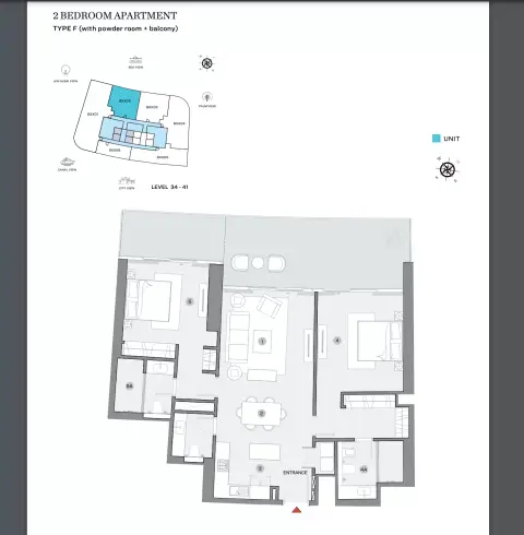 Sobha Seahaven: Floor plan Type F (with powder room + balcony)