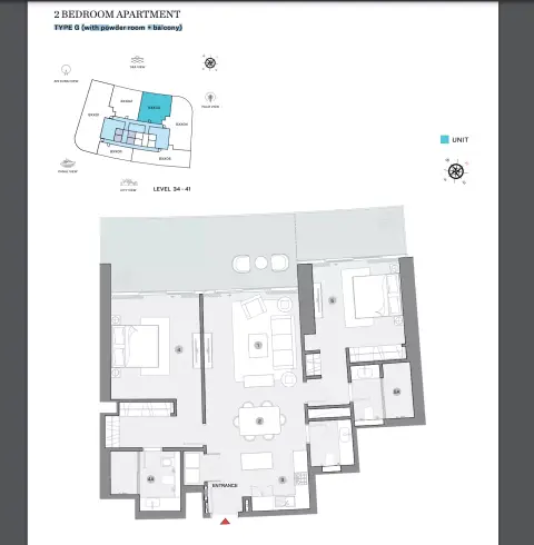 Sobha Seahaven: Floor plan Type G (with powder room + balcony)