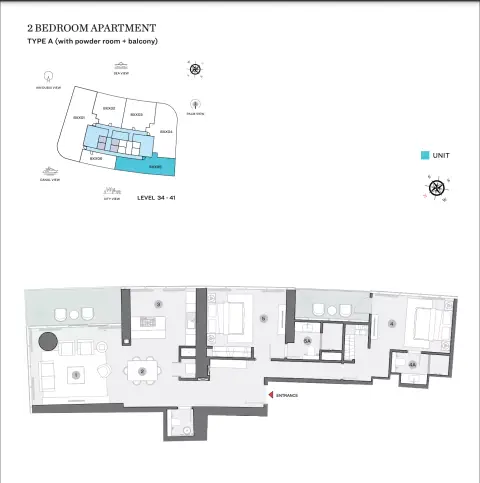Sobha Seahaven: Floor plan Type A (with powder room + balcony)