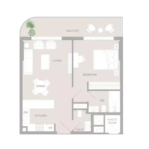 فيردان1ا المرحلة 3 من أوبجكت 1: مخطط الطابق Type 1, 723 sq ft