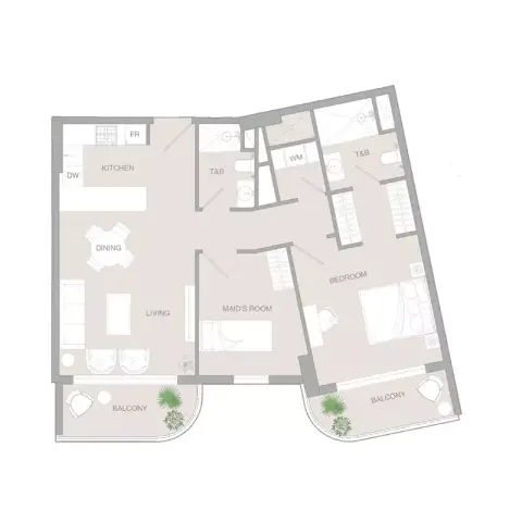 فيردان1ا المرحلة 3 من أوبجكت 1: مخطط الطابق Type 1, 960 sq ft