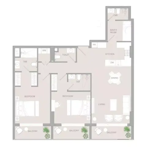 فيردان1ا المرحلة 3 من أوبجكت 1: مخطط الطابق Type 1, 1,279 sq ft