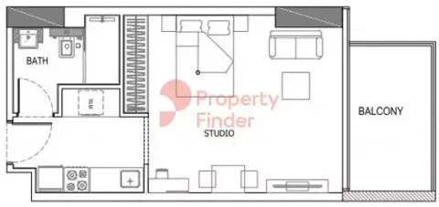Binghatti Amber: Type A, 455 sq ft 户型图