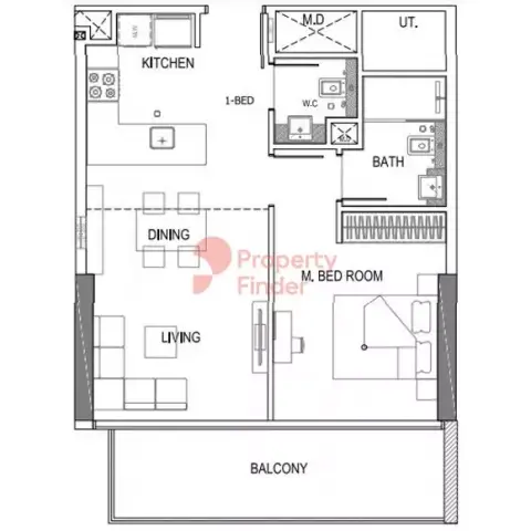 Binghatti Amber: Type A, 685 sq ft 户型图