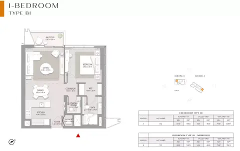 City Walk Crestlane: फ़्लोर प्लान Type B1-Building A:B, 795 sq ft