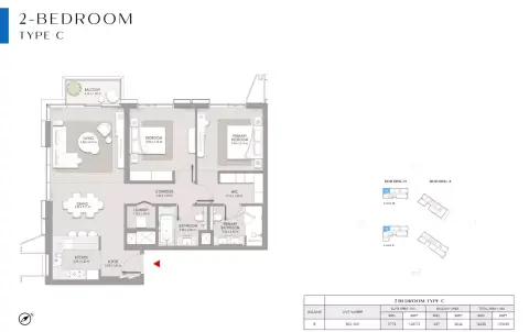City Walk Crestlane: फ़्लोर प्लान Type C-Building B, 1,319 sq ft