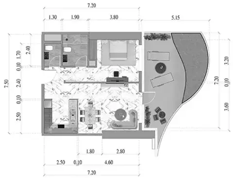 Volga Tower: Floor plan Type 1202-2402, 895 sq ft