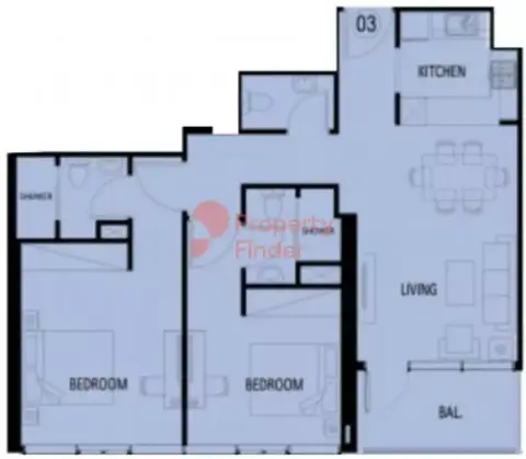 Elbrus Tower: फ़्लोर प्लान Type A, 968 sq ft