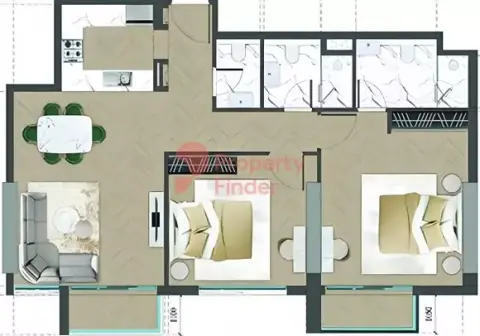 Altai Tower: Type B, 1,023 sq ft 户型图