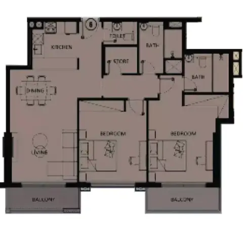 Lilium Tower: Floor plan Type A, 1,101 sq ft