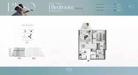 Passo: Floor plan Type 03-Tower A, 853 sq ft