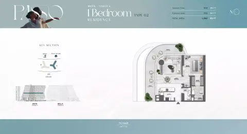 Passo: Floor plan Type 02-Tower A, 1,262 sq ft