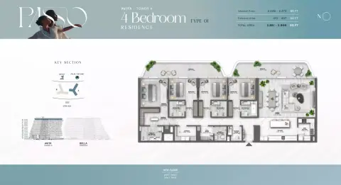 Passo: Floor plan Type 01-Tower A, 2,881 sq ft