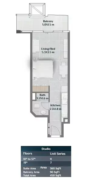 Skyhills Residences: Floor plan Tower 1 - Type B, 450 sq ft