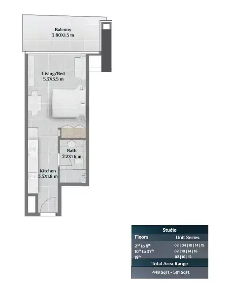 Skyhills Residences: Floor plan Tower 1 - Type C, 448 sq ft