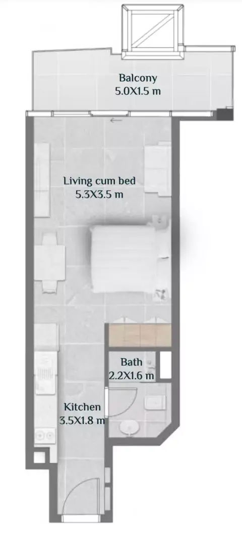 Skyhills Residences: Floor plan Tower 2 - Type B, 437 sq ft