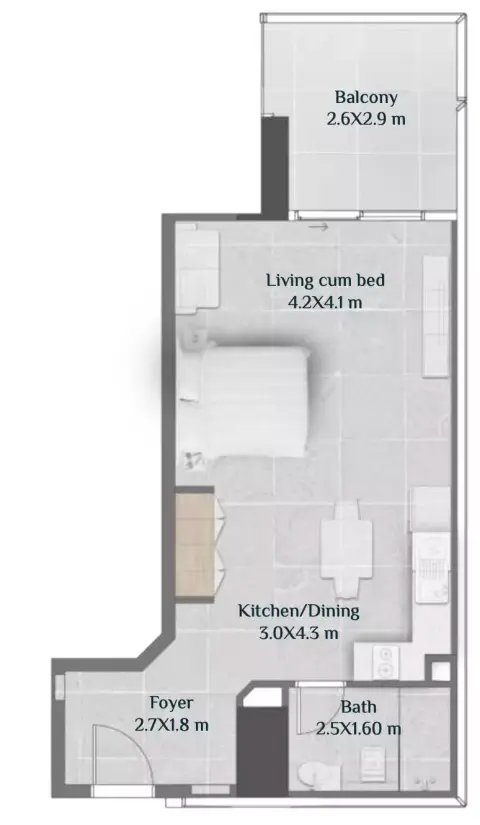Skyhills Residences: Floor plan Tower 2 - Type A, 646 sq ft