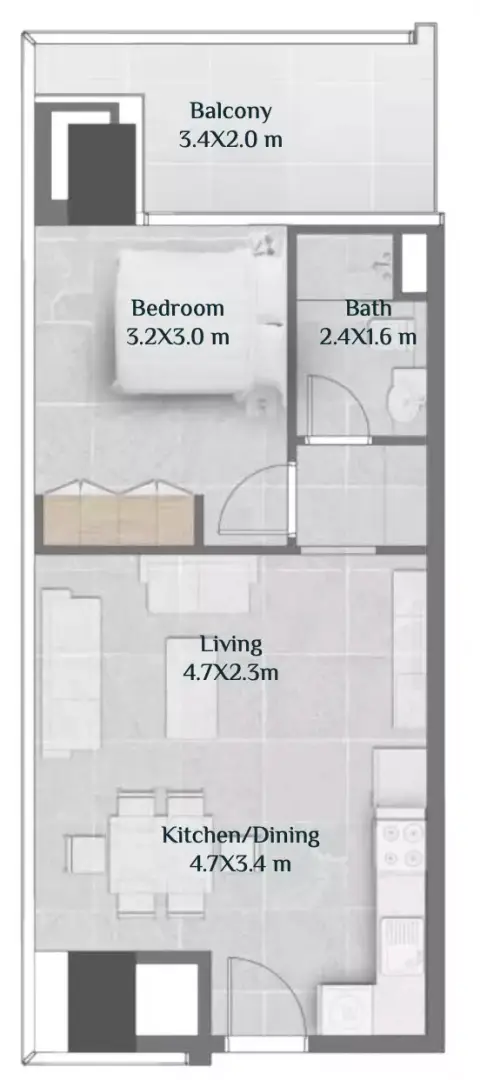 Skyhills Residences: Floor plan Tower 2 -Type A, 650 sq ft