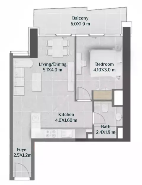 Skyhills Residences: Floor plan Tower 2 - Type F, 724 sq ft