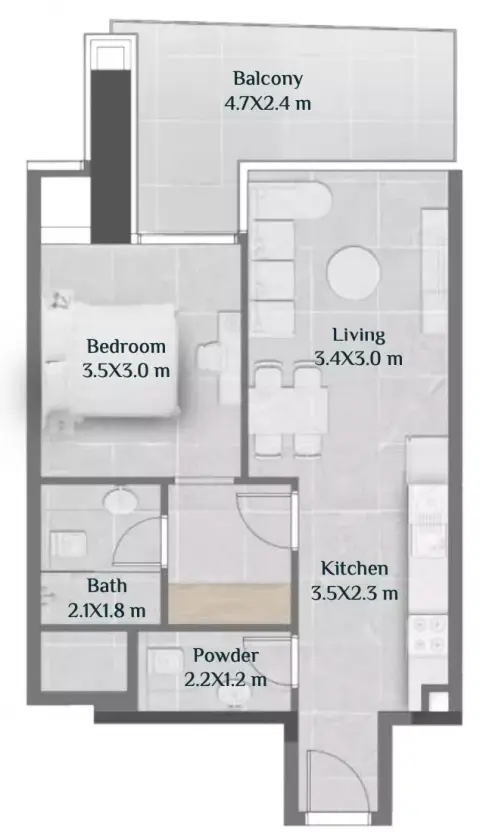 Skyhills Residences: Floor plan Tower 2 - Type E, 688 sq ft