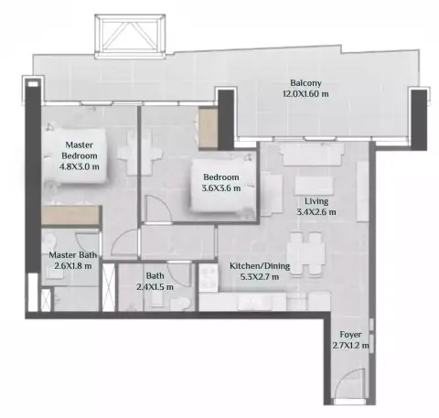 Skyhills Residences: Floor plan Tower 2 - Type B, 1,060 sq ft