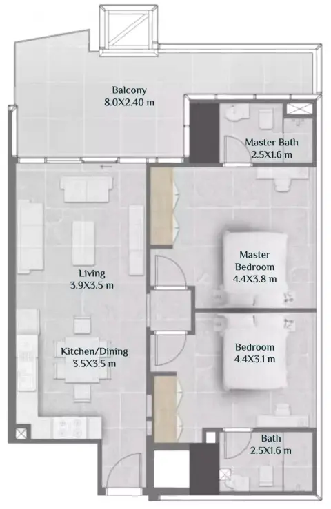 Skyhills Residences: Floor plan Tower 2 - Type E, 1,042 sq ft