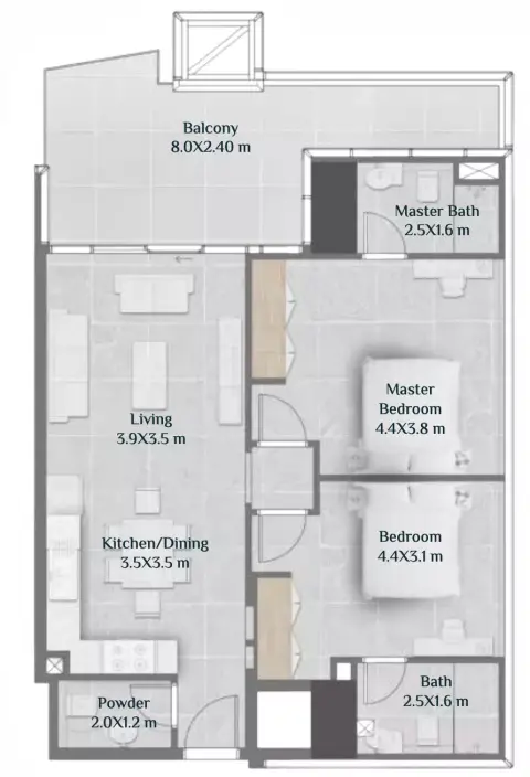 Skyhills Residences: Floor plan Tower 2 - Type D, 1,073 sq ft