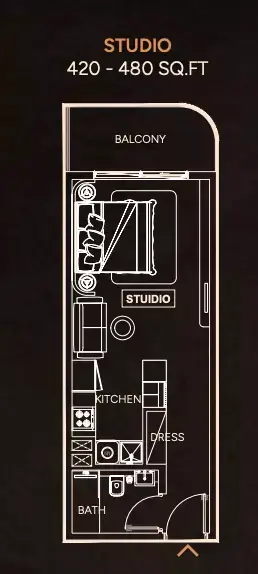 Weston: Floor plan Type 1, 420 sq ft