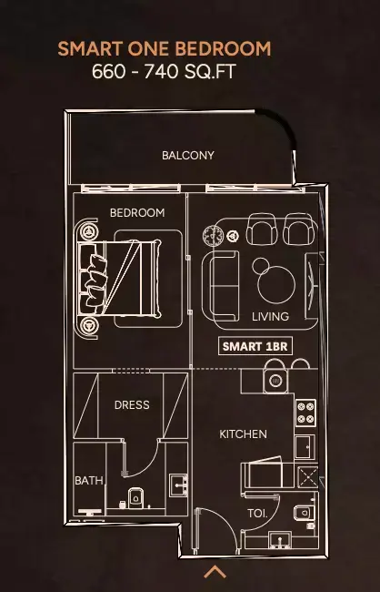 Weston: Floor plan Type 2 Smart, 660 sq ft