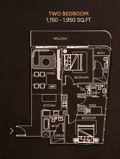 Weston: Floor plan Type 1, 150 sq ft