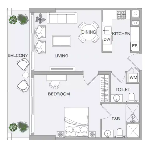 VERDAN1A Phase 4: Floor plan Type A, 753 sq ft