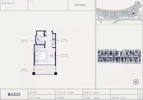 Azizi Riviera 65: Floor plan Type 210, 344 sq ft