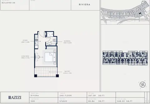 Azizi Riviera 65: Floor plan Type 208, 348 sq ft