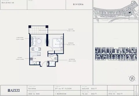 Azizi Riviera 65: Floor plan Type 305, 516 sq ft