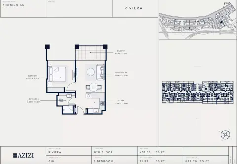 Azizi Riviera 65: Floor plan Type 818, 522 sq ft