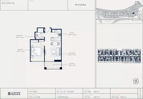 Azizi Riviera 65: Floor plan Type 216, 591 sq ft