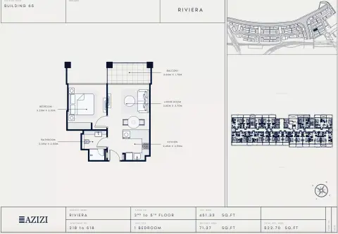 Azizi Riviera 65: Floor plan Type 218, 522 sq ft