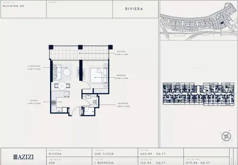 Azizi Riviera 65: Floor plan Type 205, 573 sq ft