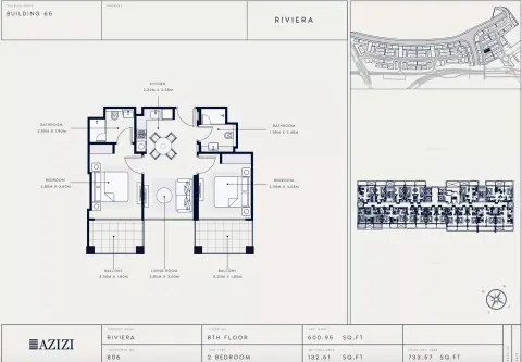 Azizi Riviera 65: Floor plan Type 806, 733 sq ft