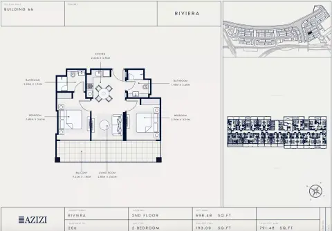 Azizi Riviera 65: Floor plan Type 206, 791 sq ft