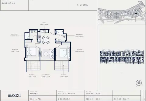 Azizi Riviera 65: Floor plan Type 606, 729 sq ft