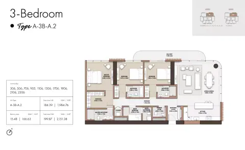 The edit at D3: Floor plan Type A2-Tower A, 2,151 sq ft