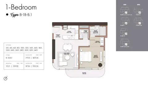 The edit at D3: Floor plan Type B1-Tower B, 939 sq ft